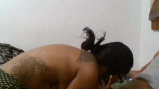 Cheating GF Blindfolded Stud Blowjob While Talking to BF on Cell Phone